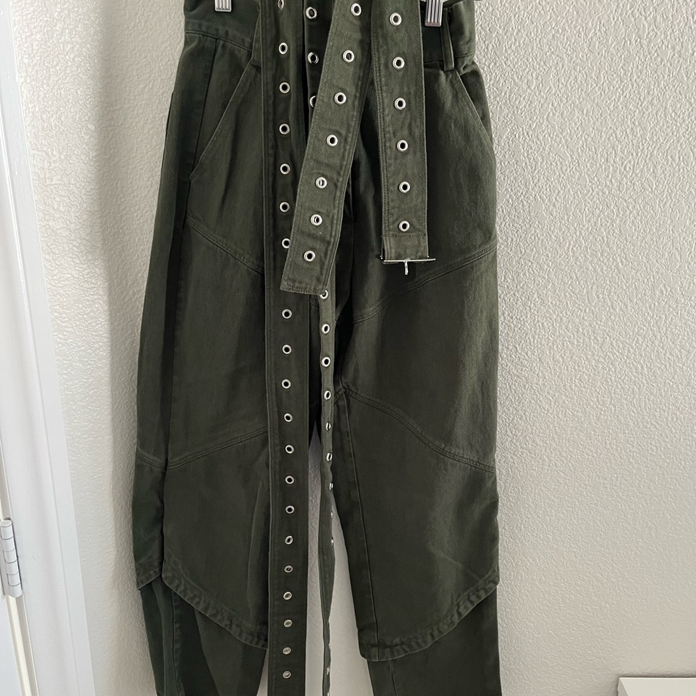Olive Green High-Waisted Pants with Belt